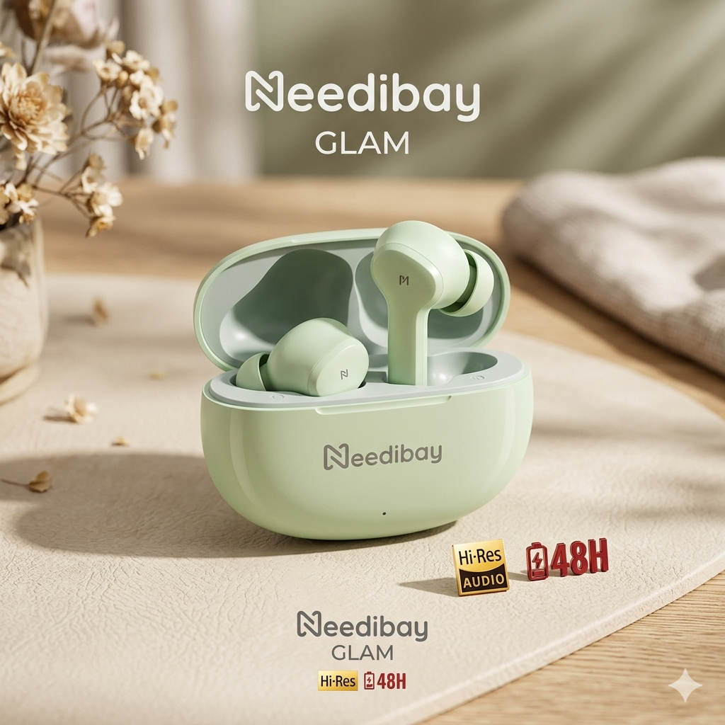 Needibay® GLAM True Wireless Earbuds – Hi-Res Audio Bluetooth Headset with 48H Playtime & HD Noise Reduction